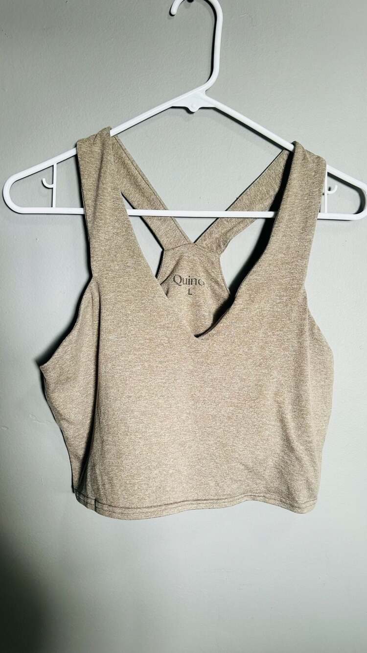 Quince Tank Top Size L Brown Heather V-Neck Crop